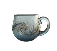 Limtula Tasse en verre de mer faite à la main 12Oz, Type, D | Texture artisanale, design ondulé pour les décors côtiers, boissons chaudes, thés café, pour boissons