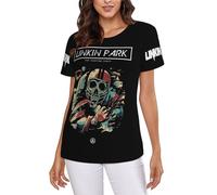 Lin-kin Rock Park Chester Benning*ton T-shirt Classique Femme Imprimé Fantaisie Graphique Chemise Col Rond Manches Courtes d'Été, Parkway Drive-10, XXL