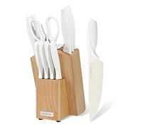 LIN ZHI REN Set de couteaux 13 pièces blanc - bloc porte-couteaux avec affûteur intégré, acier carbone élevé, manches ergonomiques antiglisse, compatible lave-vaisselle