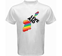 LIN50YIIY Live Aid Band Aid Music Festival Logo Men's White T-Shirt Manches Courtes(Small)