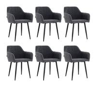 Lina® Diamond Chaises de salle à manger Lot de 6 Bouclé Noir avec accoudoirs - Stylé pour la salle à manger, le bureau et la cuisine avec pieds métalliques noirs