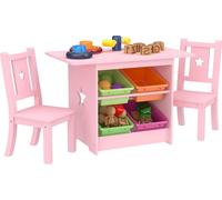 Lina® Ensemble table et chaise pour enfants, bois massif, table avec 4 boîtes de rangement, design étoiles, 2 chaises - Rose