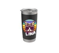 LINA - Joli prénom de fille avec un chat cool Gobelet isotherme en acier inoxydable double paroi