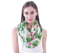 Lina & Lily Clover Écharpe légère avec imprimé trèfle St Patrick, Blanc, vert avec cœur, taille unique