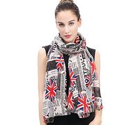 Lina & Lily Écharpe Foulard pour Femme Imprimé Journal Anglais Union Jack (Blanc)