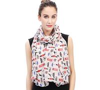 Lina & Lily Écharpe Foulard pour Femme Imprimé Londres London Souvenir (Blanc)