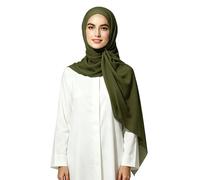Lina & Lily Écharpe Hijab pour Femme Musulmane, Foulard Tissu Opaque et Léger en Crêpe Bubble (Vert Olive)