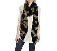 Lina & Lily Foulard Femme à Feuilles Métallisées, Écharpe Tissu Léger 180cm X 75cm (Noir-Or)