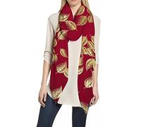 Lina & Lily Foulard Femme à Feuilles Métallisées, Écharpe Tissu Léger 180cm X 75cm (Rouge-Or)