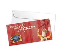 LINA OFFICINE GRAFICHE CREATIVE Carte de vœux pour diplôme avec enveloppe, design élégant en rouge et or, espace pour message personnalisé