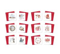 LINA OFFICINE GRAFICHE CREATIVE Lot de 12 mini cartes de vœux de Noël avec enveloppes rouges, 8 x 8 cm