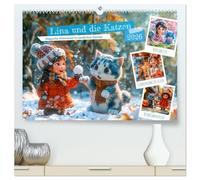 Lina und die Katzen - Magische Abenteuer in niedlichen Szenen (hochwertiger Premium Wandkalender 2026 DIN A2 quer), Kunstdruck in Hochglanz: Kleine ... Ihre blauen Katzenfreunde - Magische Momente