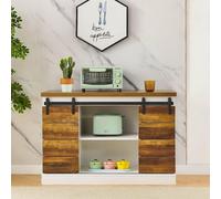 Lina® Warehouse Armoire Buffet au design moderne, en panneau de particules, avec portes coulissantes Bauernhaus, Etagère Console, 33x102x75 - Blanc&Brun