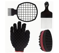LinaLife Lot de 4 éponges afro torsadées et peignes pour homme/femme, coiffeur et coiffeur personnel avec gant, brosse en métal et peigne torsadé