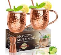 LINALL Tasses en cuivre Moscow Mule - Lot de 2 tasses en acier inoxydable plaqué cuivre 550ml pour boissons fraîches