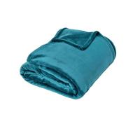 LINANDELLE - Couverture Plaid microvelours 280 g/m² VELUDO - Bleu Lagon - 180x220