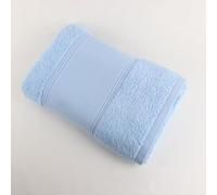 LINANDELLE - Serviette de Bain en Coton Bouclette éponge avec Bande à Broder en Toile AIDA - Bleu - 50X100 cm