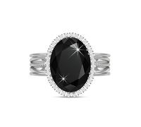 Linawe Bague noire en tourmaline argentée pour femme, bague réglable, bague en moissanite, bijoux tendance, bague en argent tendance avec bijoux en pierre, bague en diamant, bijoux en or blanc