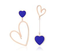 Linawe Boucles d'oreilles en forme de cœur, boucles d'oreilles bleues, bijoux en or rose, boucles d'oreilles en acier inoxydable pour femmes, boucles d'oreilles suspendues pour femmes
