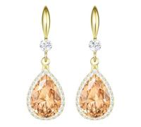 Linawe Boucles d'oreilles suspendues Larme en or, boucles d'oreilles suspendues en forme de topaze et de cristaux de moissanite jaune champagne pour femmes, grandes boucles d'oreilles plaquées or