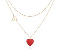 Linawe Collier avec pendentif en forme de cœur rouge en acier inoxydable pour femmes, collier avec pendentif en forme de cœur en or rose, parures de bijoux pour femmes, chaîne à superposer