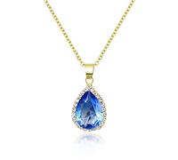 Linawe Collier chaîne bleu aigue-marine pour femmes, pendentif, chaîne en or, diamant, pierre de naissance, cristal, parure de bijoux dorés, parures de bijoux pour femmes, chaîne à breloques