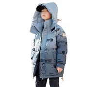 linboo Doudoune Enfant Garçon Manteau Rembourré d'Hiver Blouson Matelassé Chaud Veste à Capuche Mode Parka Imprimé de Lettre, Bleu Dégradé, 11-12 ans