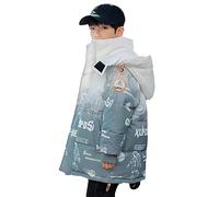 linboo Doudoune Enfant Garçon Manteau Rembourré d'Hiver Blouson Matelassé Chaud Veste à Capuche Mode Parka Imprimé de Lettre, Blanc Dégradé, 9-10 ans
