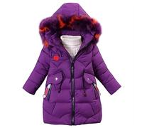 linboo Enfant Fille Manteau d'Hiver Doudoune Chaud Veste à Capuche Fourrrure Parka Rembourré Blouson Imprimé Lettre LOVE, Violet, 9-10 ans