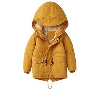 linboo Enfant Garçon Manteau Chaud Blouson à Capuche Hoodie Parka Doublure Polaire Epais Veste d'Hiver pour Bébé Garçon Fille, Jaune, 4-5 ans