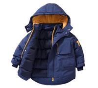 linboo Manteau Enfant Garçon Doudoune à Capuche Chaud Veste d'Hiver Blouson Matelassé Epais Parka Rembourré de Coton, Bleu, 10-11 ans(Étiquettes Taille: 150)
