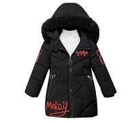 linboo Manteau Fille Doudoune Chaud Veste Hiver Blouson Enfant à Capuche Fourrure mi Long Parka Epaisse Vêtements de Ski, Noir, 13-14 ans