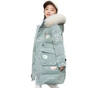 linboo Manteau Hiver Fille Doudoune Enfant Veste Chaud à Capuche Amovible Epais Blouson Automne Matelassé Parka Imprimé de Lettre, Vert, 11-12 ans