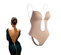 Lincang Invishaper - Soutien-gorge plongeant dos nu grande taille avec décolleté plongeant en U - Body sexy sans couture pour fêtes de loisirs, réglable (beige, taille 3XL)