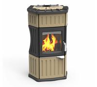 LINCAR Monella 184N Beige Poêle à Bois 13,3 Kw Au Céramique / Tête de Lit Fonte