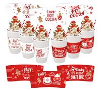 Lincia Lot de 30 manchons jetables pour café chaud « Baby It's Cold Outside » pour chocolat chaud, anniversaire, fête prénatale, fête (rouge, bonhomme en pain d'épice)