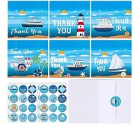 Lincia Lot de 48 cartes de remerciement pour le personnel de croisière avec enveloppes et autocollants, notes de remerciement pour le personnel de croisière - Accessoires de croisière en vrac pour bateau, anniversaire