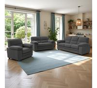 Ensemble Canapé 3 Places + 2 Places + Fauteuil En Velours Côtelé Gris Foncé Lincoln Gris