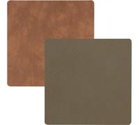 LIND DNA Dessous de verre Nupo - Cuir - Army Green / Nature - recto-verso - 10 x 10 cm