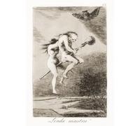 Linda Maestra! or Pretty Teacher! A young witch teaches an old man to fly. After the work by Francisco Goya Capricho number 68. Goya a créé les 80 impressions de Los Caprichos en 1797-1798. Poster
