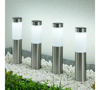 Lindby Lampe pour socle LED solaire, lot de 4, piquet terre, 31 cm, IP44 Sirita, gris, Inox, Moderne, Lampe Solaire