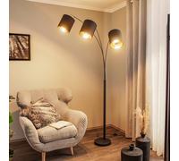 Lindby lampe sur pied Nanika, noir/or, 202 cm, E27, 3 lampes Nanika, noir, Salon / Salle à manger, Métal, Moderne, Lampadaire Tissu