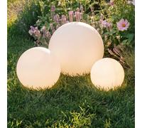 Lindby Lampes solaires LED Lago, set de 3 boules, piquet terre, blanc Lago, blanc, Matière Plastique, Moderne, Lampe solaire
