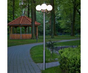 Lindby, luminaire d'extérieur Samuel, 218 cm, à 3 lampes, sphérique, E27, IP44 Samuel dimmable, gris, Inox, Moderne