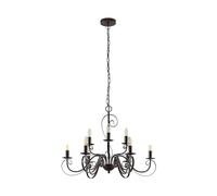 Lindby Lustre Caleb à intensité variable (Traditionnel) en Marron Métal e. a. pour Couloir (à 9 lampes, E14) Suspension suspension lustre lampe plafonnier