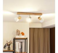 Lindby plafonnier Thorin, 47 cm, 3 lampes, blanc, bois, E14 Thorin Lindby, dimmable, bois clair, Salon / Salle à manger, Bois, Scandinave, Spot