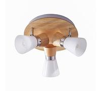 Lindby Plafonnier Vivica à intensité variable (Scandinave) en Marron Bois e. a. pour Salon & Salle manger (à 3 lampes, E14), bois, plafonnier, lampe