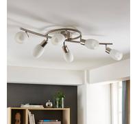 Lindby spot Arda, 75 cm, 6 lampes, nickel, verre, E14 Arda Lindby, dimmable, gris, Salon / Salle à manger, Verre, Moderne, Spot