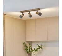 Lindby spot Filiz, 3 lampes, 47 cm de long, bois, béton, E14 Filiz Lindby, dimmable, gris, Chambre à coucher, Béton, Scandinave, Spot