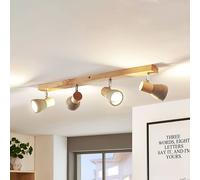 Lindby spot Filiz, 4 lampes, 77 cm, bois, béton, E14 Filiz Lindby, dimmable, gris, Chambre à coucher, Béton, Scandinave, Spot